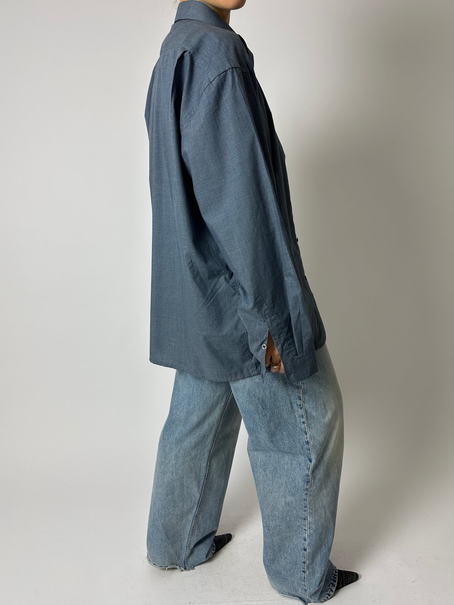 Relaxed cotton blend shirt | Denim blue