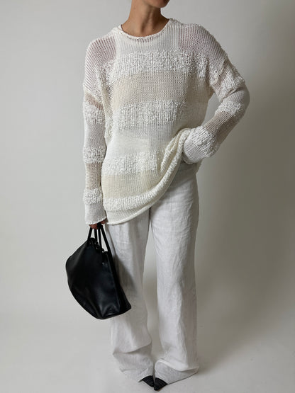 Striped knitted sweater | Off white