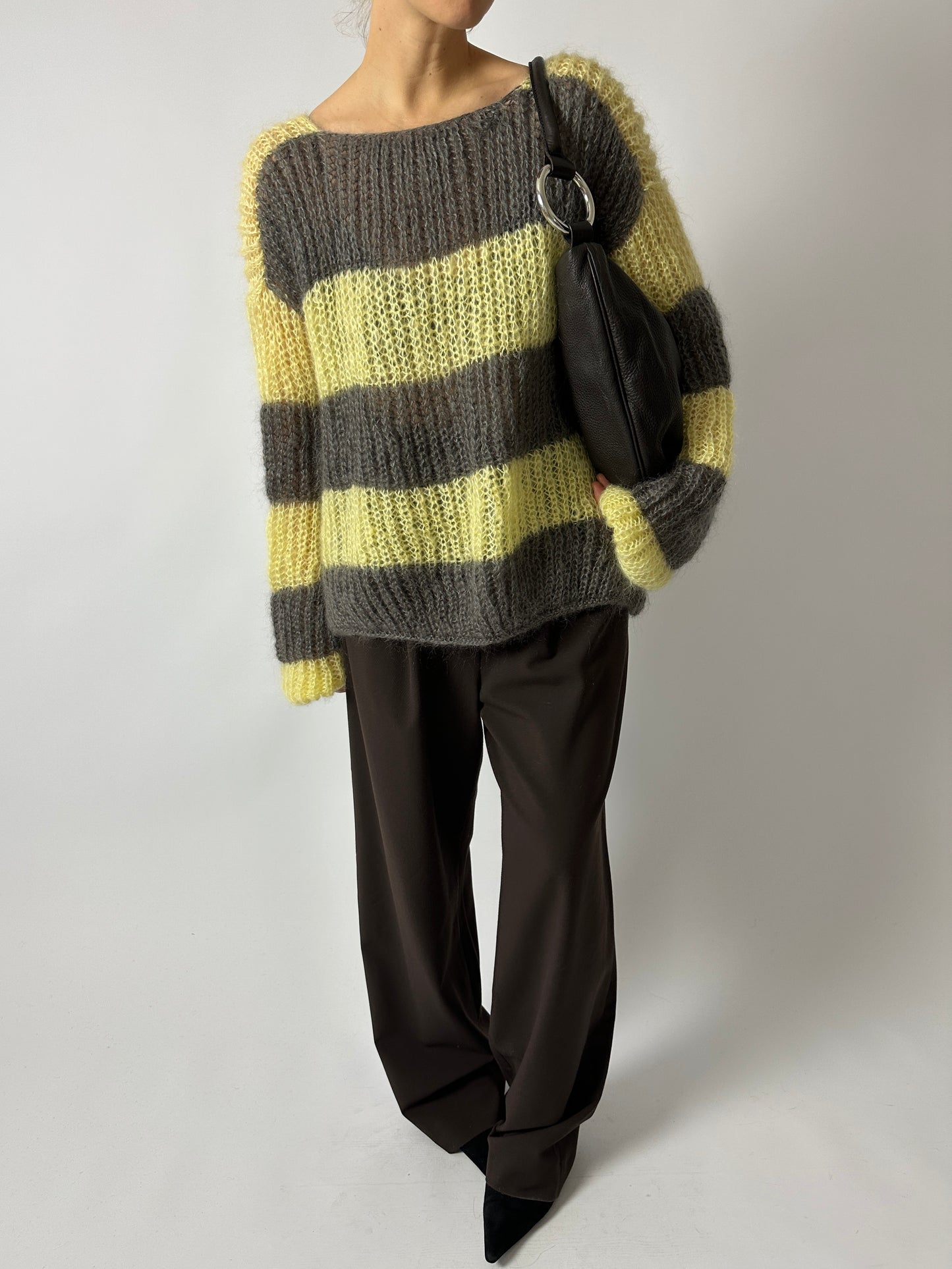 Mohair striped sweater | Taupe / Soft yellow