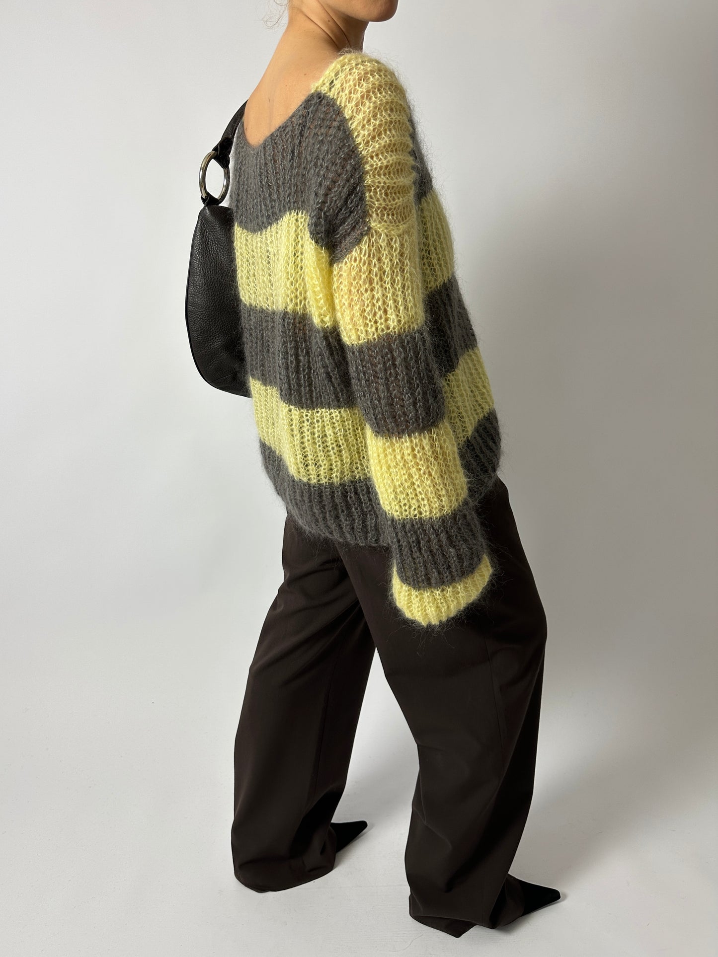 Mohair striped sweater | Taupe / Soft yellow