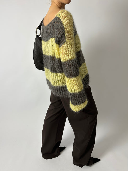 Mohair striped sweater | Taupe / Soft yellow