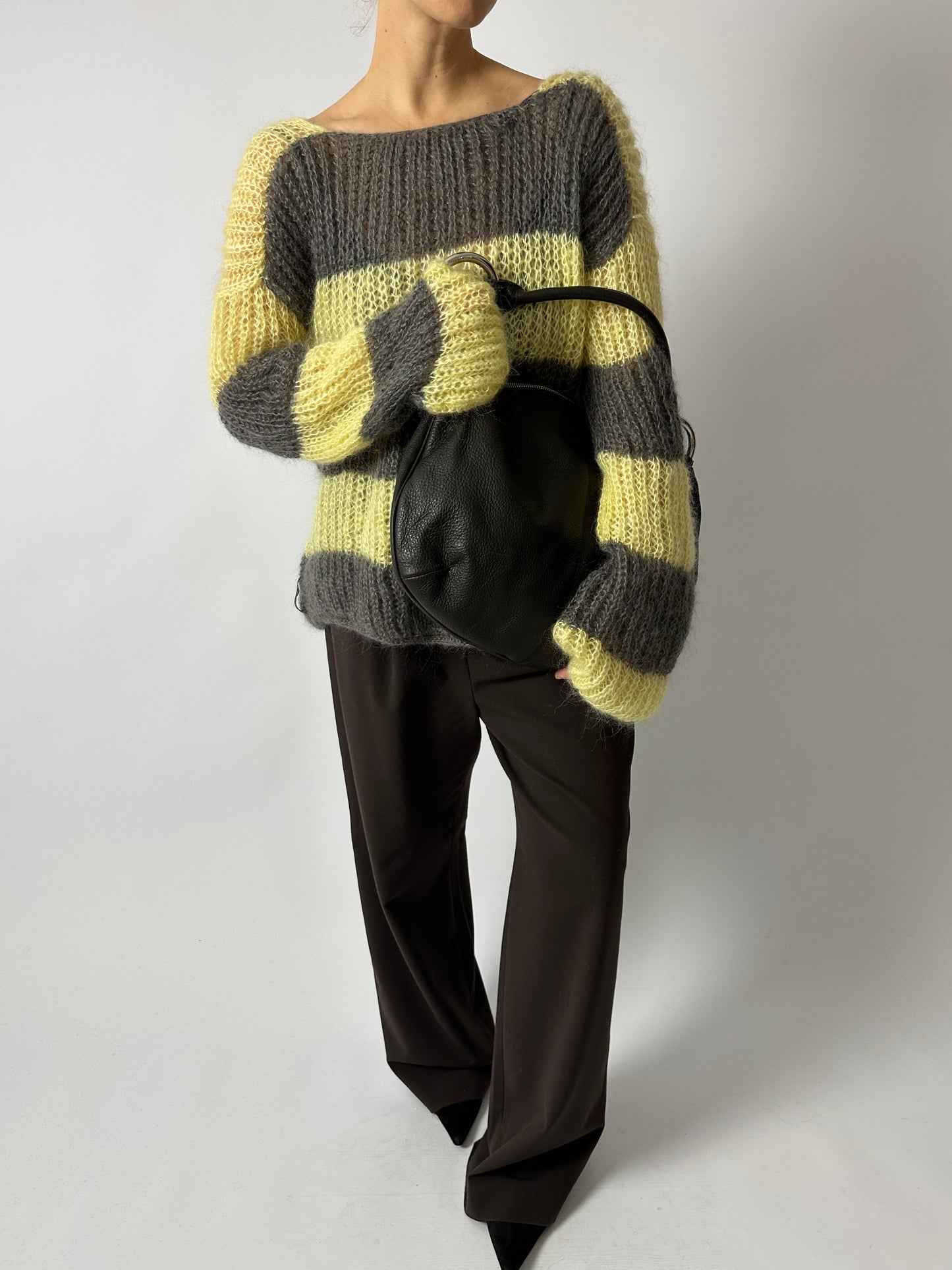 Mohair striped sweater | Taupe / Soft yellow