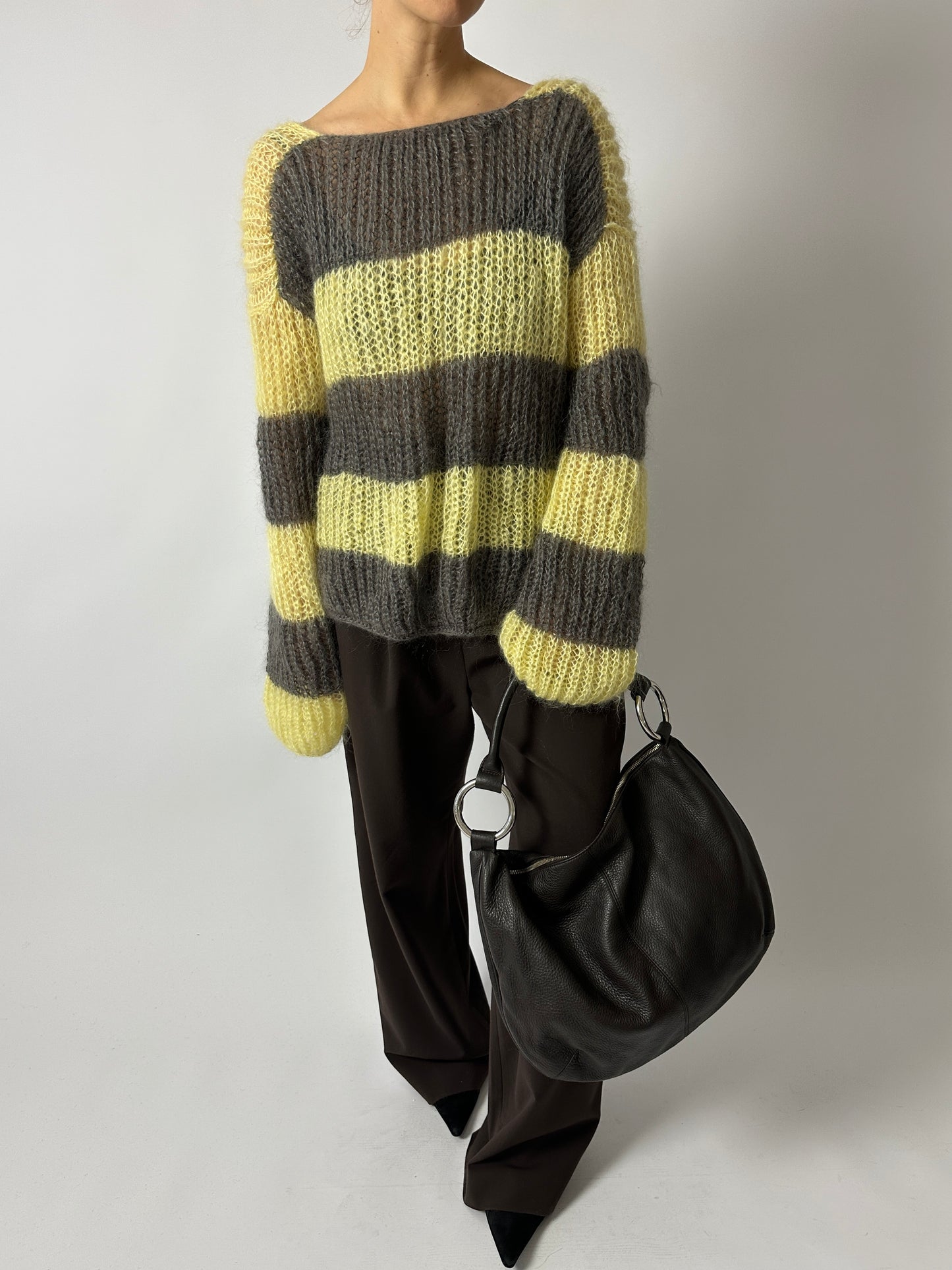 Mohair striped sweater | Taupe / Soft yellow