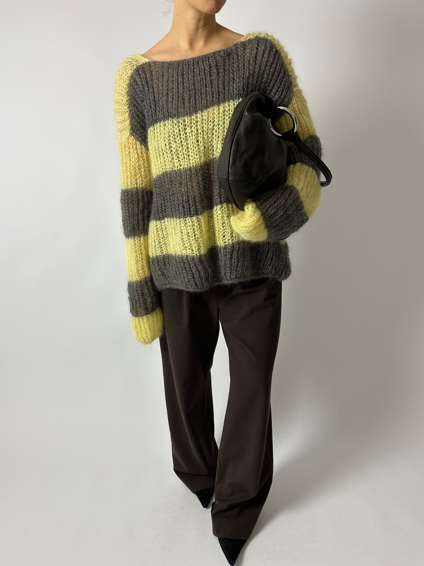 Mohair striped sweater | Taupe / Soft yellow