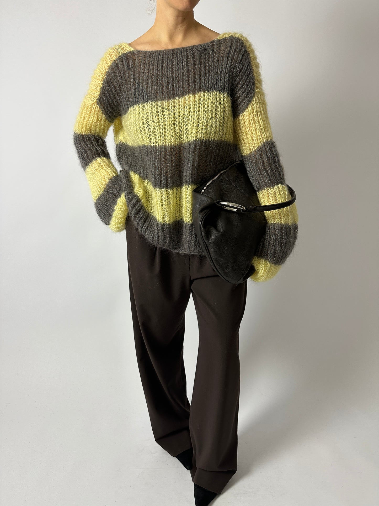 Mohair striped sweater | Taupe / Soft yellow