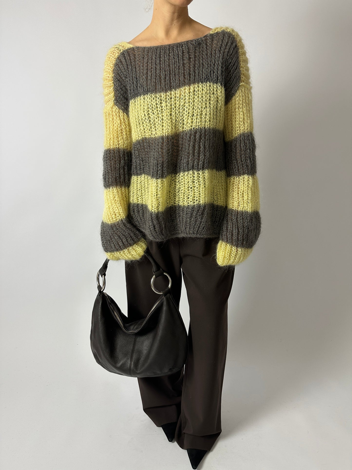 Mohair striped sweater | Taupe / Soft yellow
