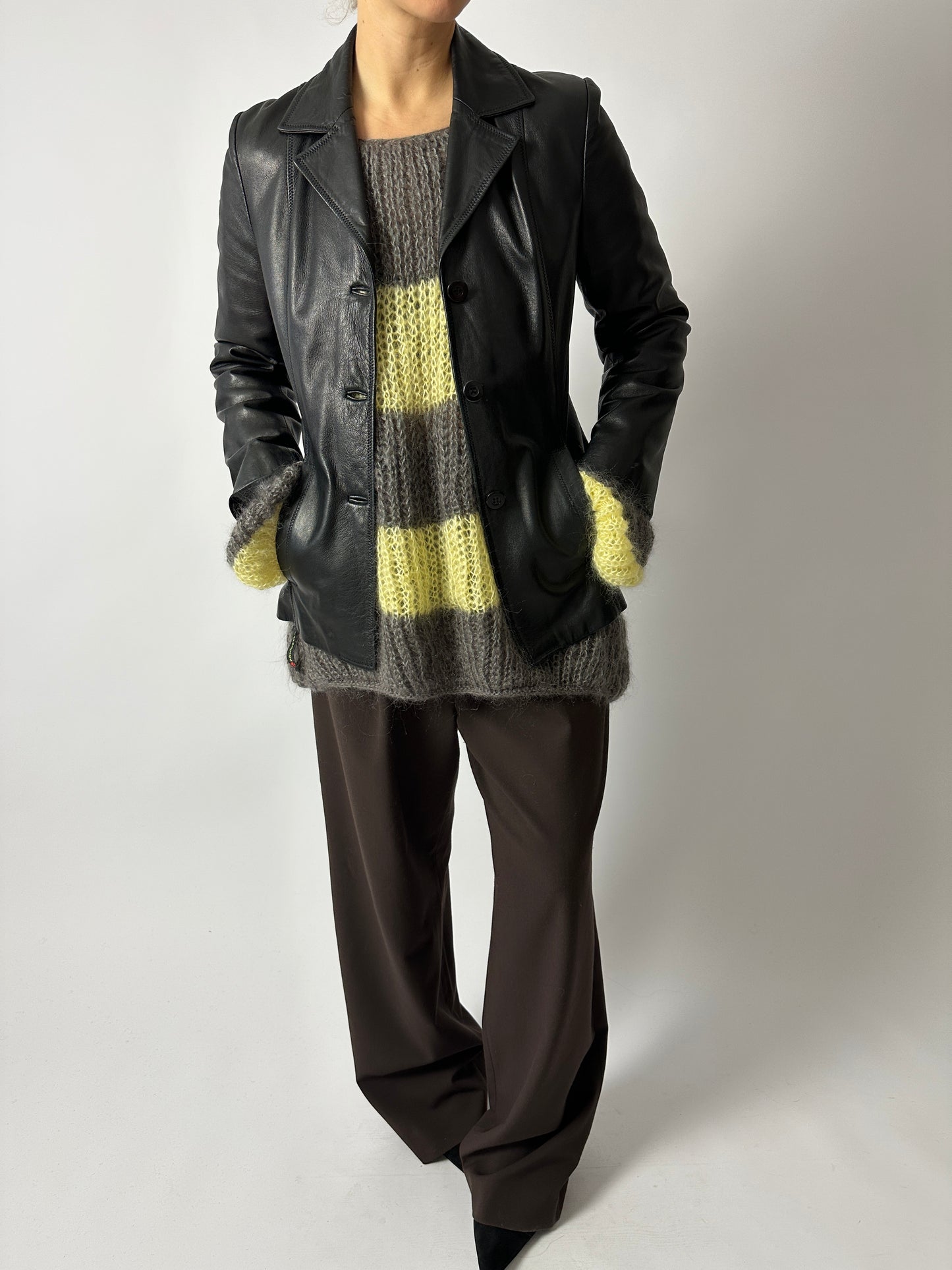 Mohair striped sweater | Taupe / Soft yellow