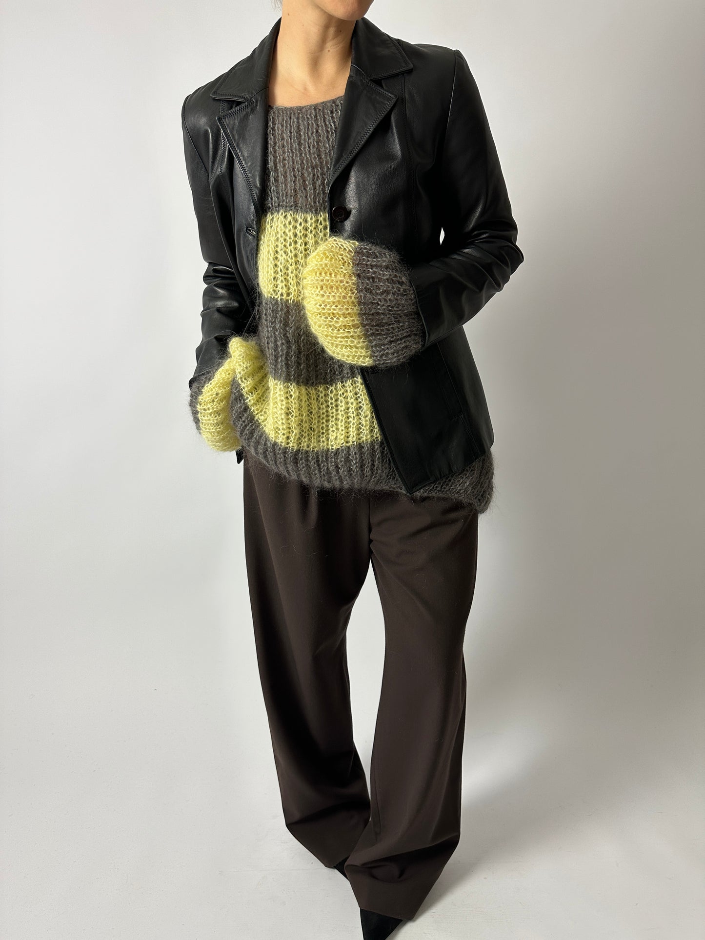 Mohair striped sweater | Taupe / Soft yellow