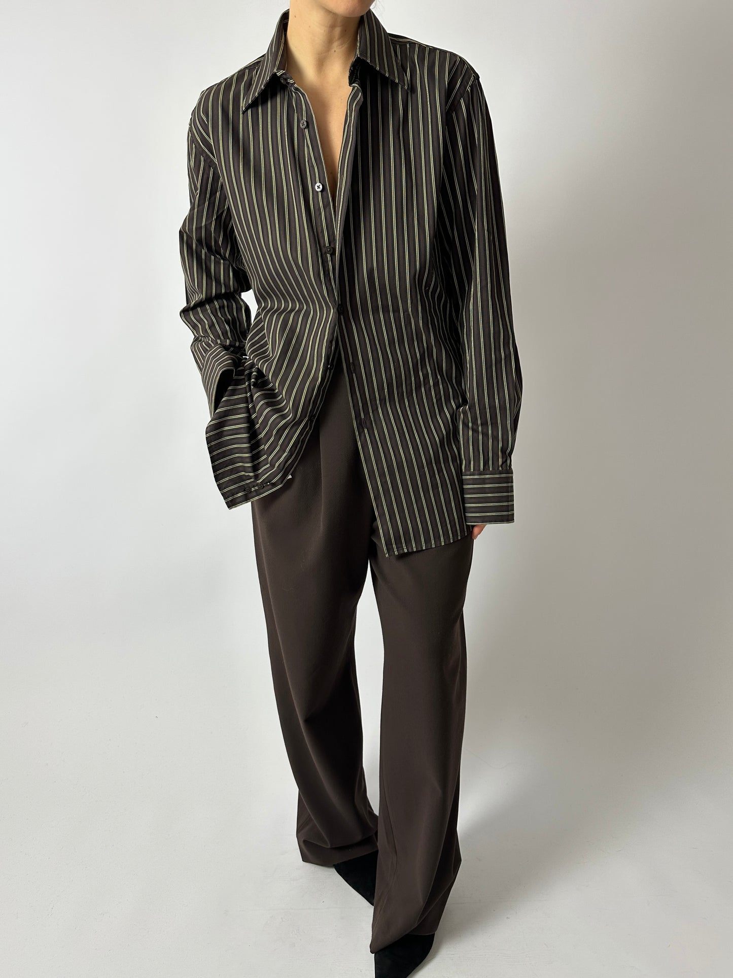 Relaxed striped shirt | Brown / Yellow