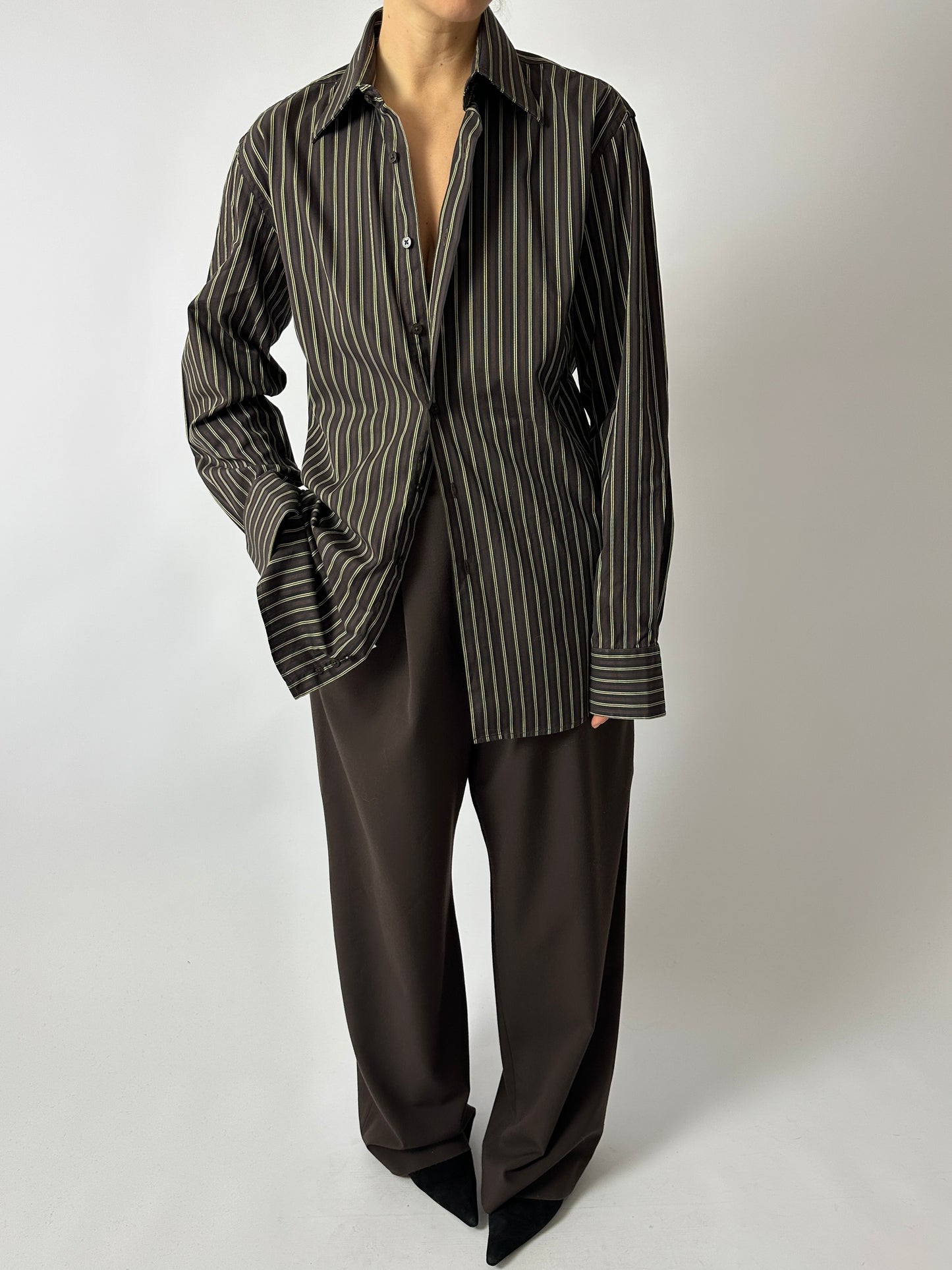 Relaxed striped shirt | Brown / Yellow