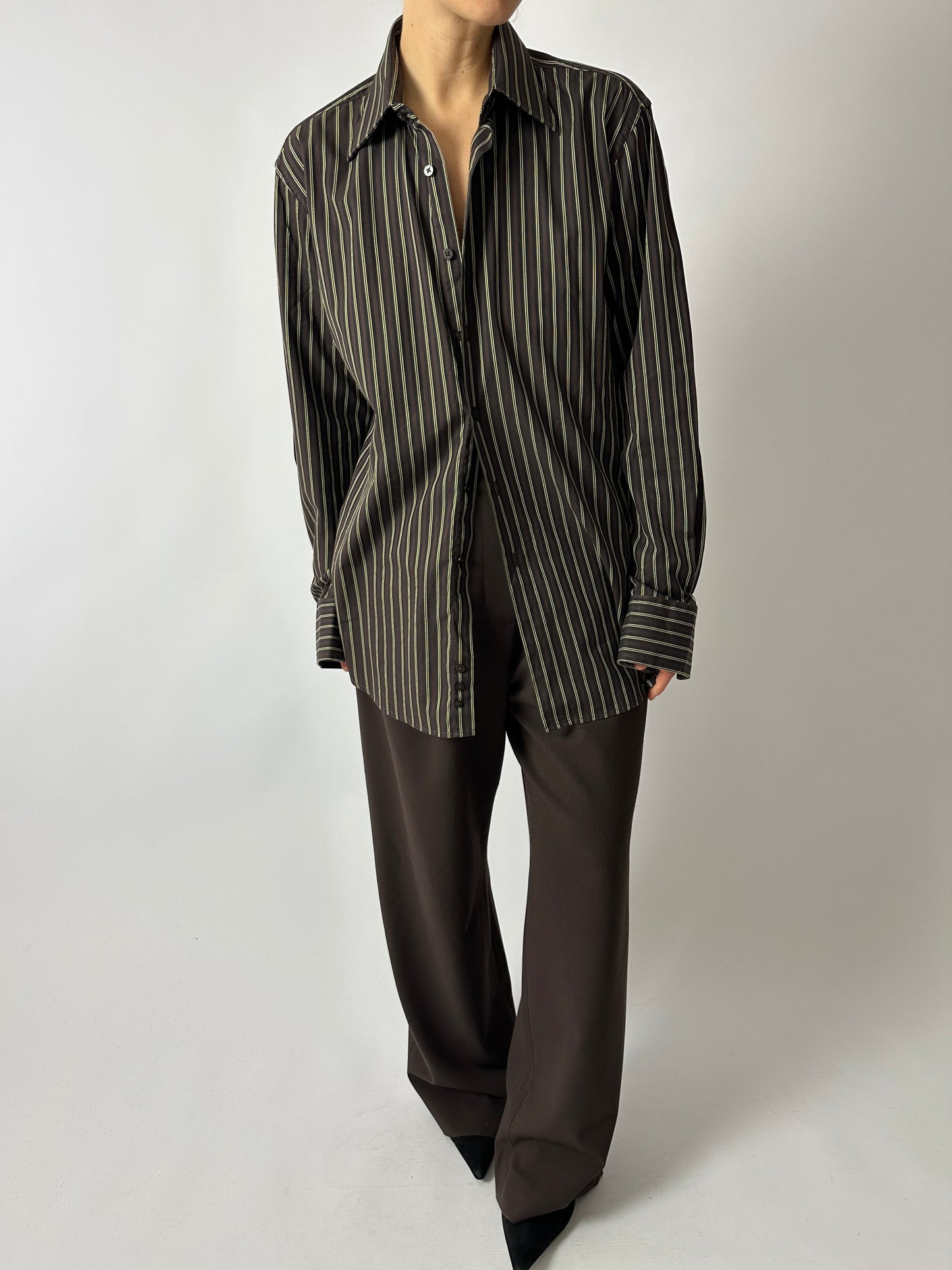 Relaxed striped shirt | Brown / Yellow