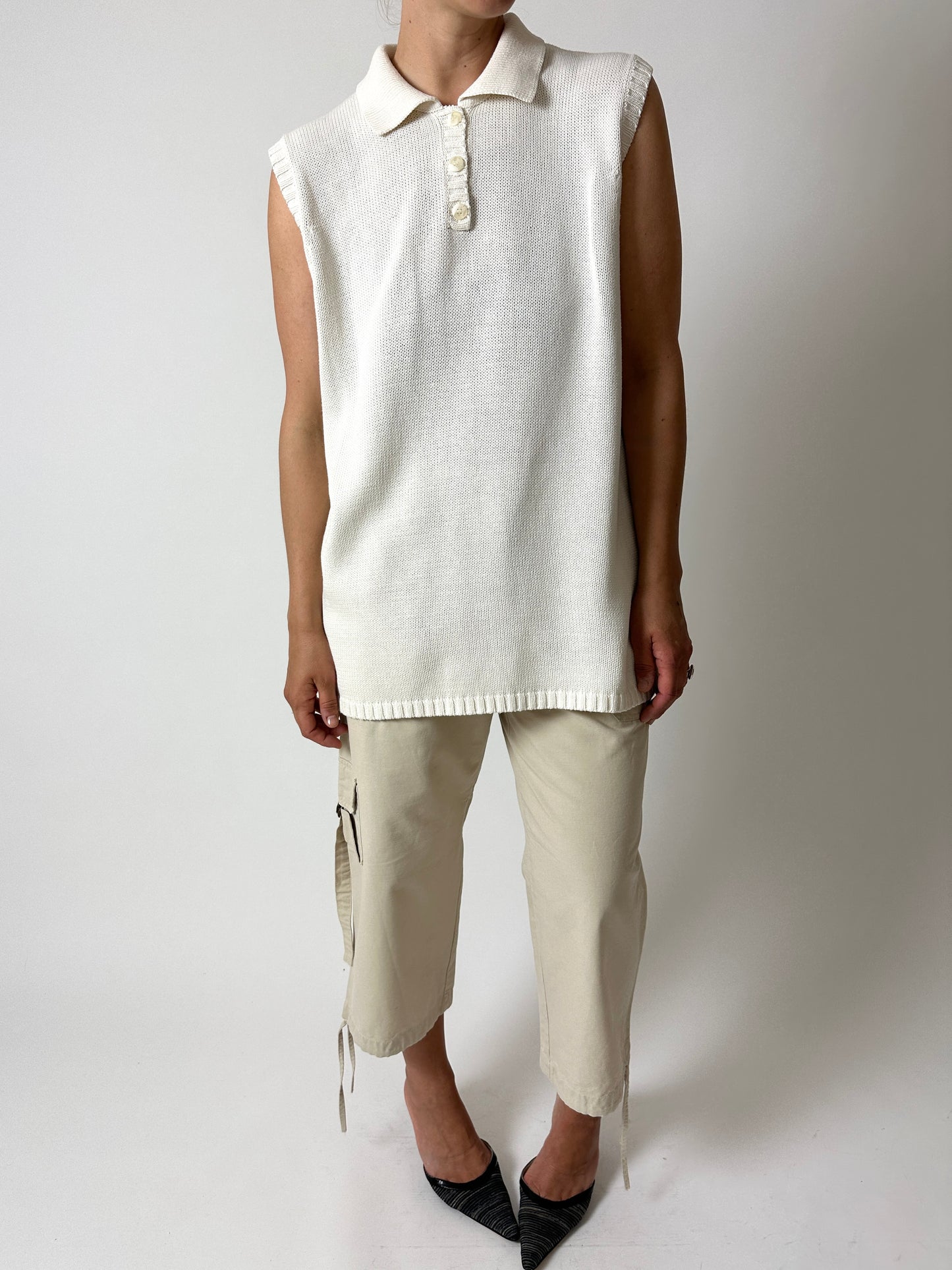 Knitted polo top | Off white