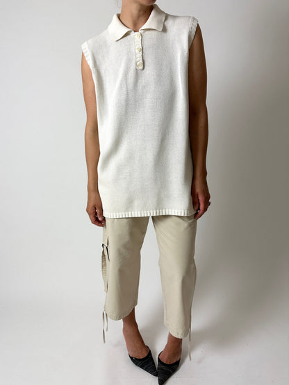 Knitted polo top | Off white