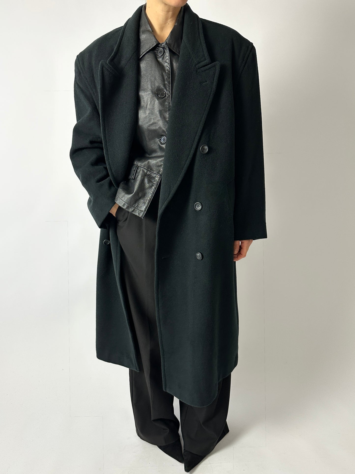 Oversized double-breasted coat | Forest green