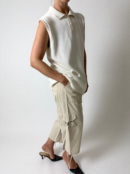 Knitted polo top | Off white