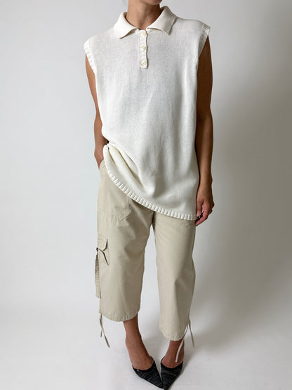 Knitted polo top | Off white
