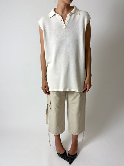 Knitted polo top | Off white