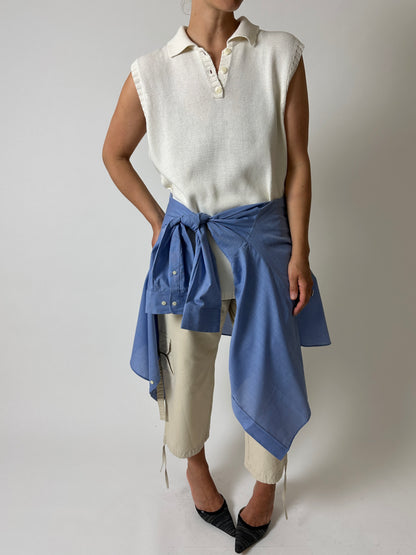 Knitted polo top | Off white