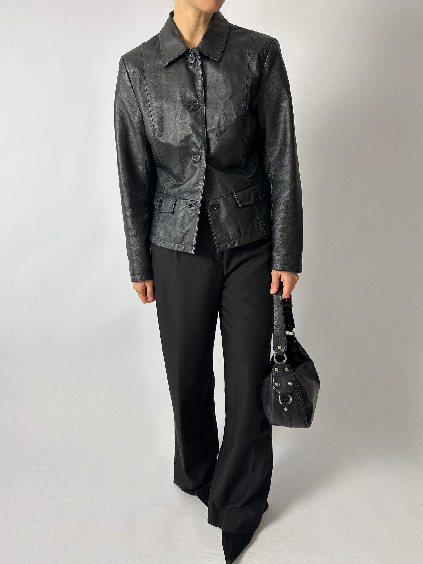 Leather fitted jacket | Black