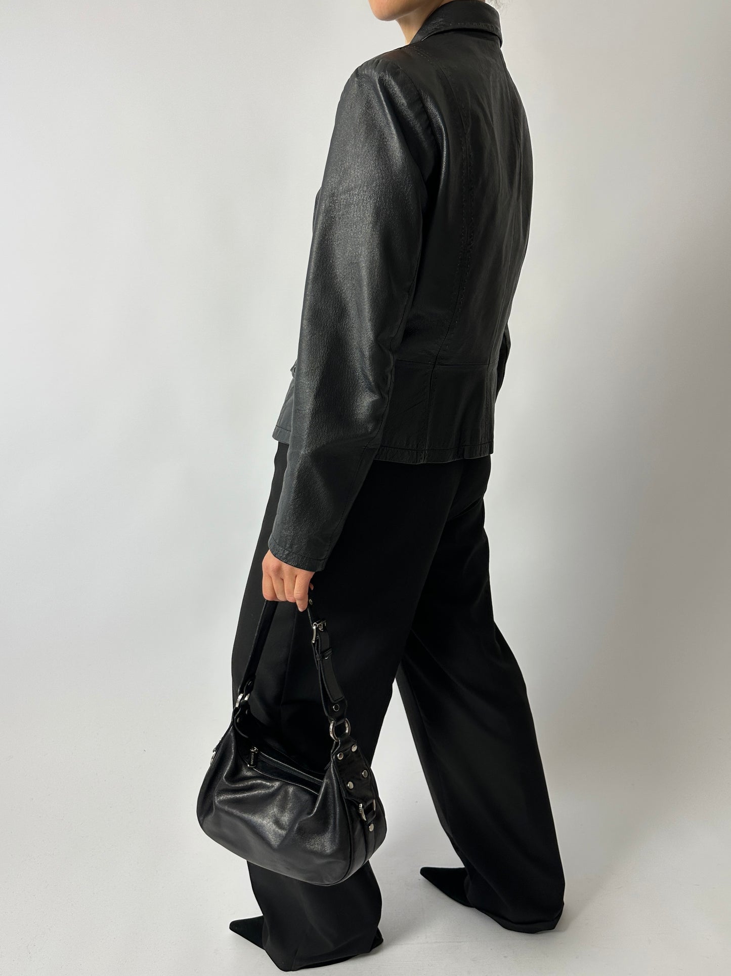 Leather fitted jacket | Black