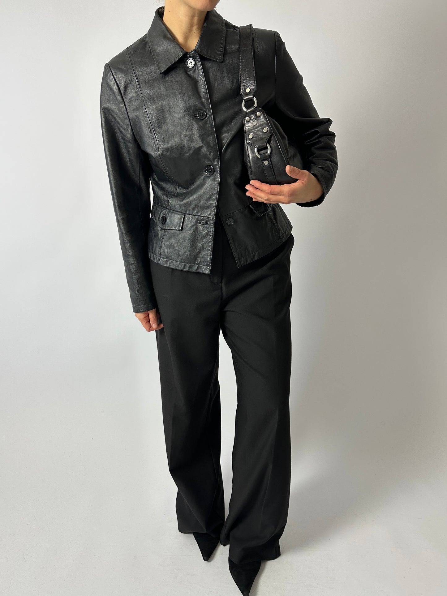 Leather fitted jacket | Black