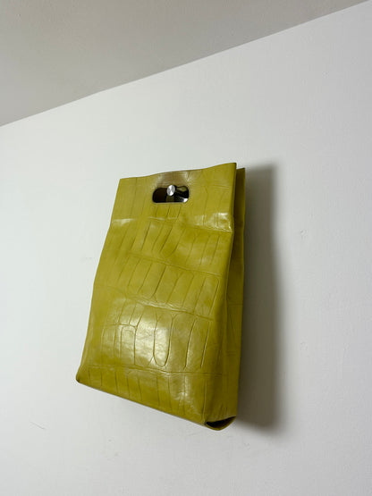 Croc embossed leather bag | Lime