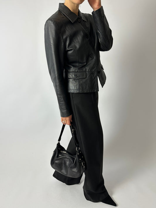 Leather fitted jacket | Black