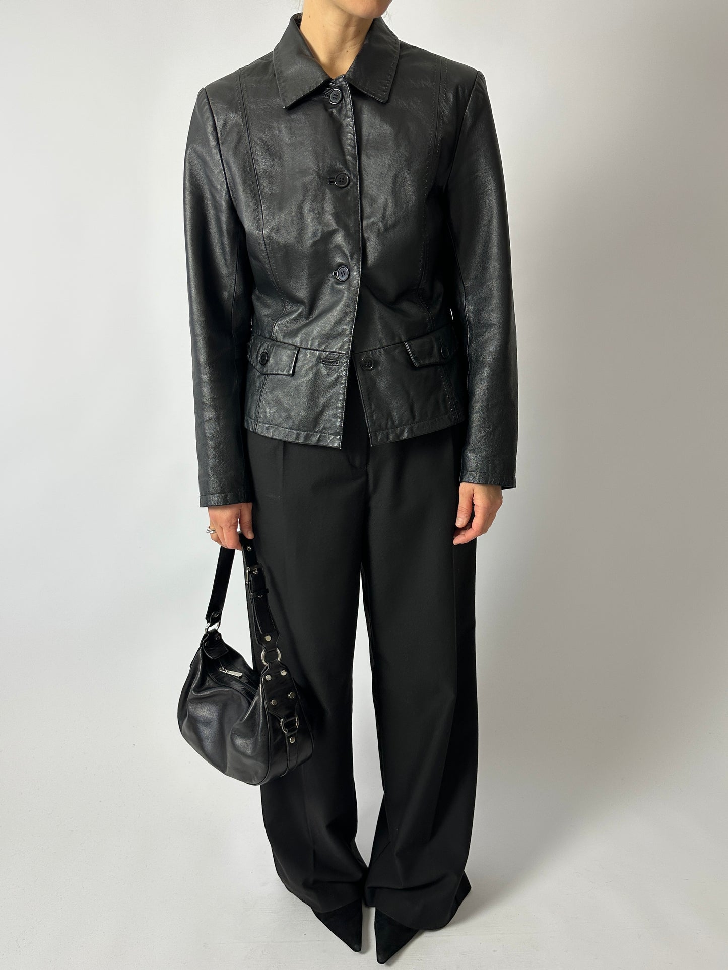 Leather fitted jacket | Black