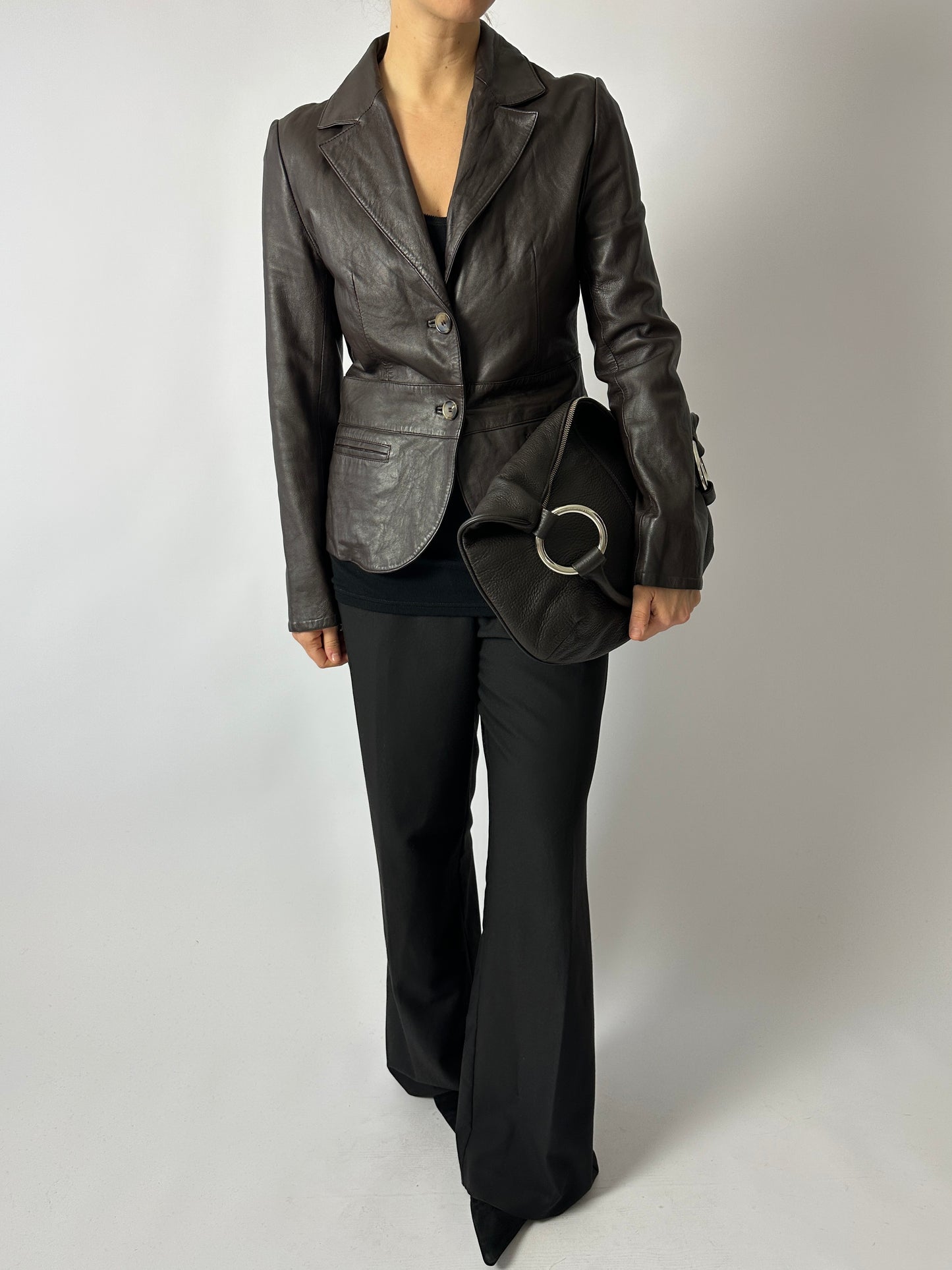 Leather blazer jacket | Dark brown