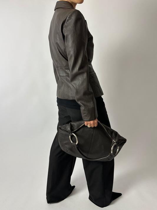 Leather blazer jacket | Dark brown