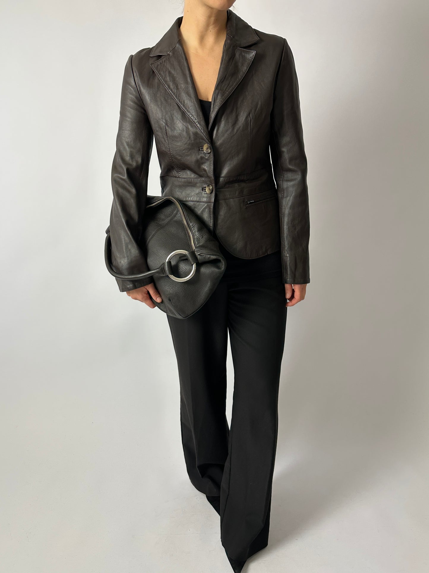 Leather blazer jacket | Dark brown