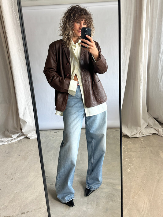 Leather blazer jacket | Brown