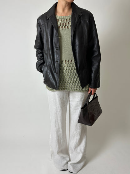Leather blazer jacket | Dark brown