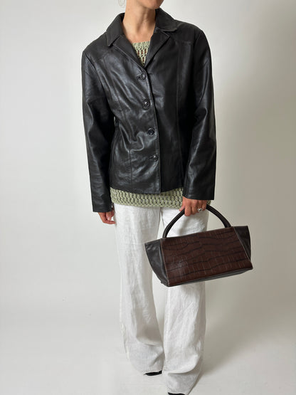 Leather blazer jacket | Dark brown