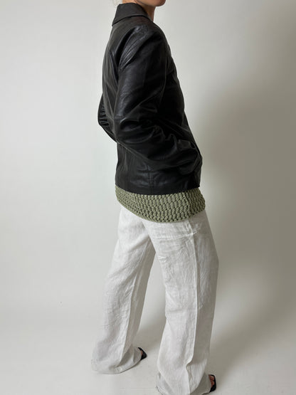 Leather blazer jacket | Dark brown