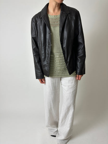 Leather blazer jacket | Dark brown