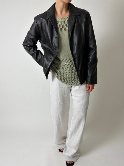Leather blazer jacket | Dark brown