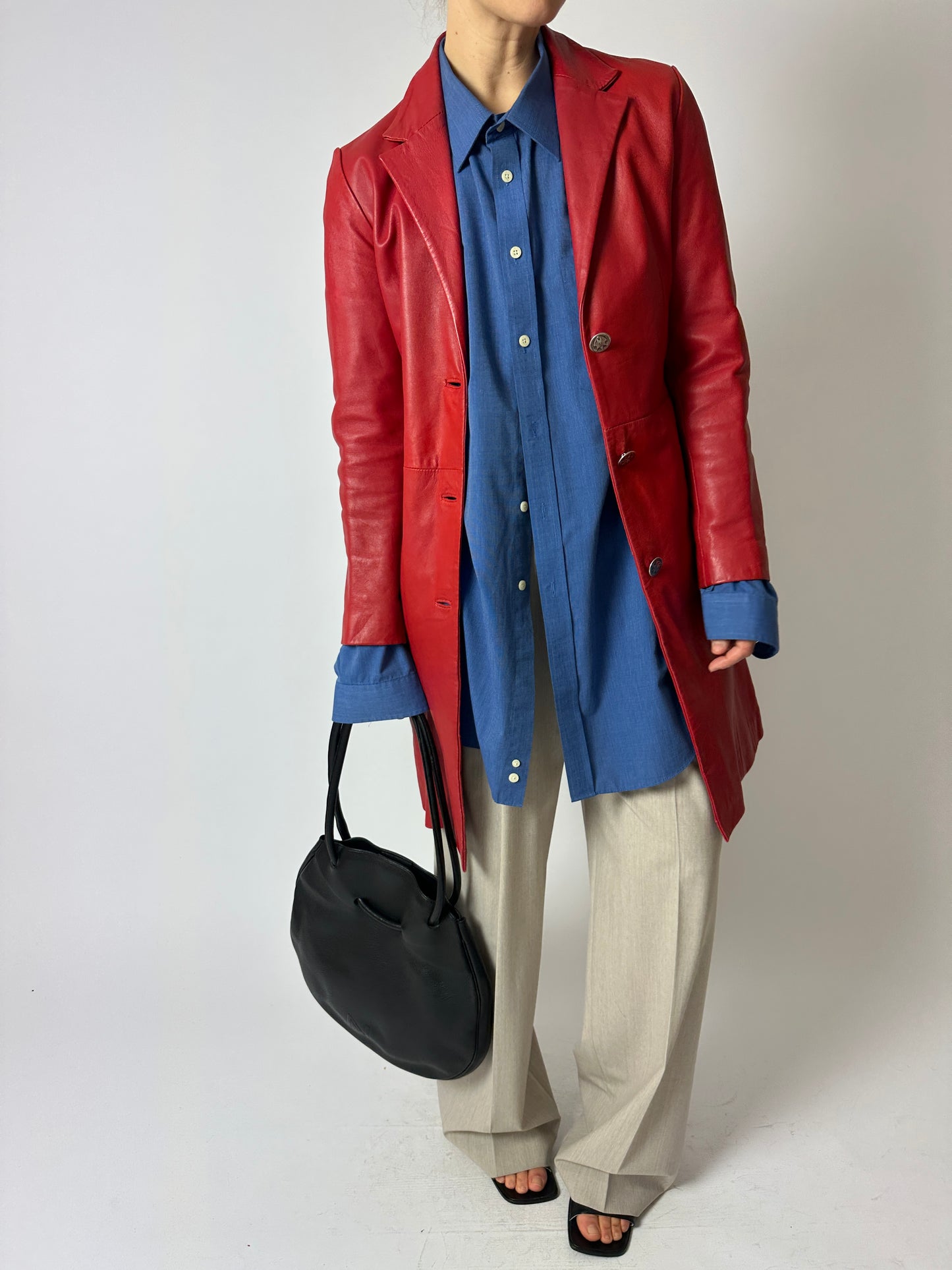 Long leather coat | Bright red