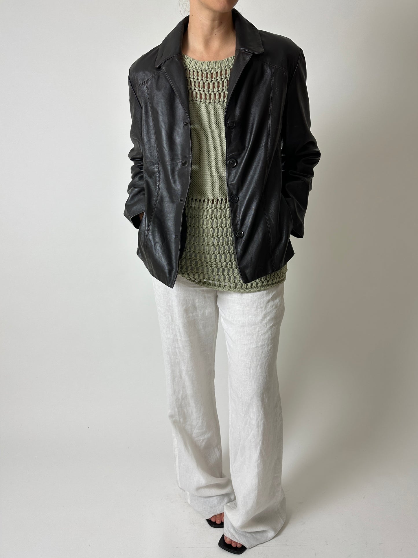 Leather blazer jacket | Dark brown