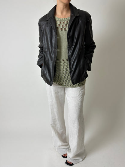 Leather blazer jacket | Dark brown