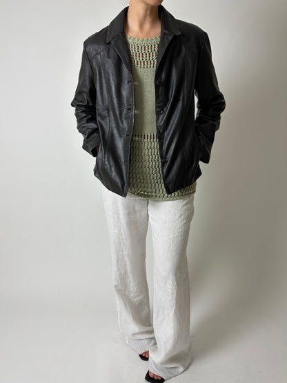 Leather blazer jacket | Dark brown