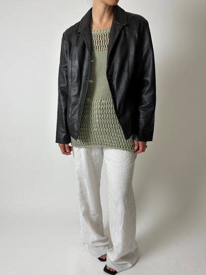Leather blazer jacket | Dark brown