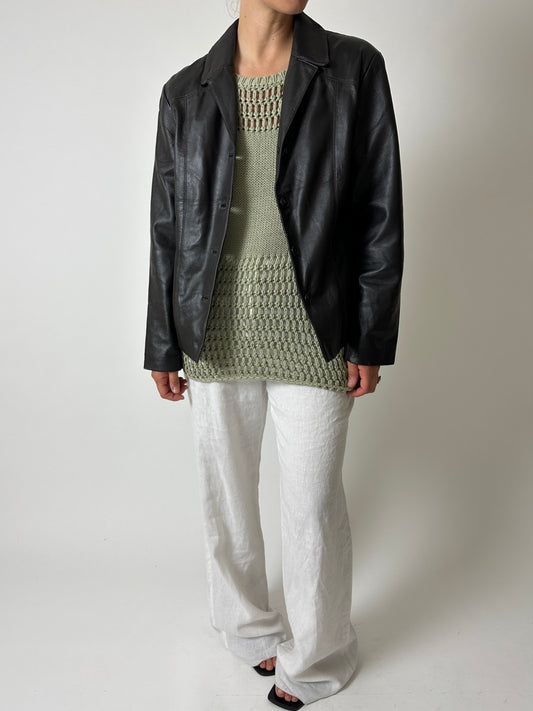 Leather blazer jacket | Dark brown