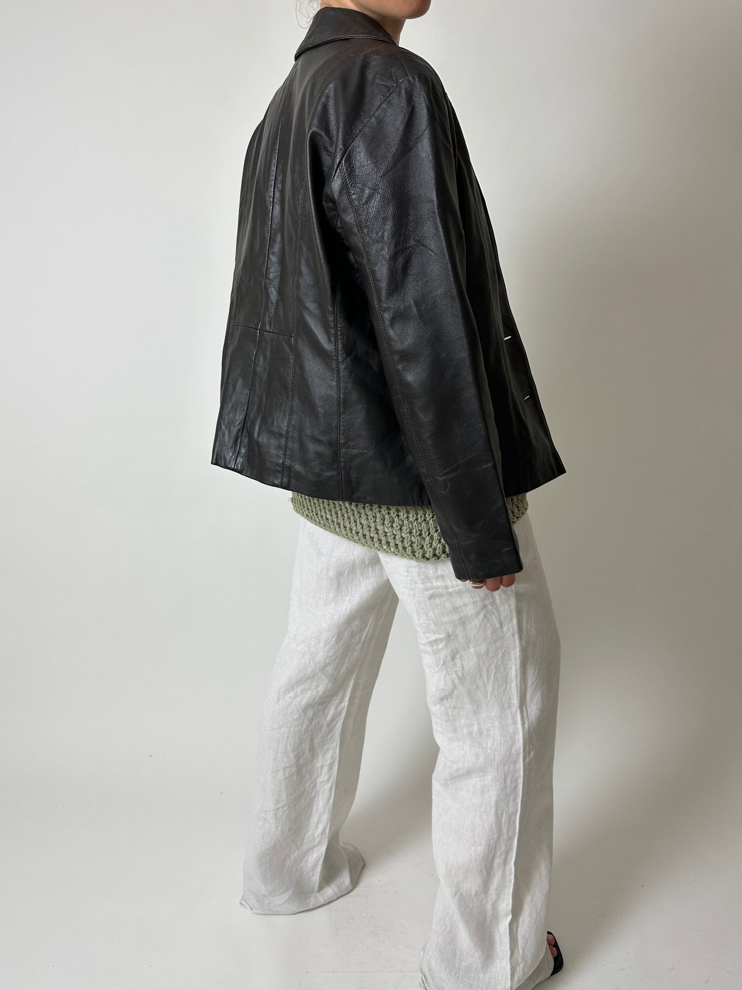 Leather blazer jacket | Dark brown