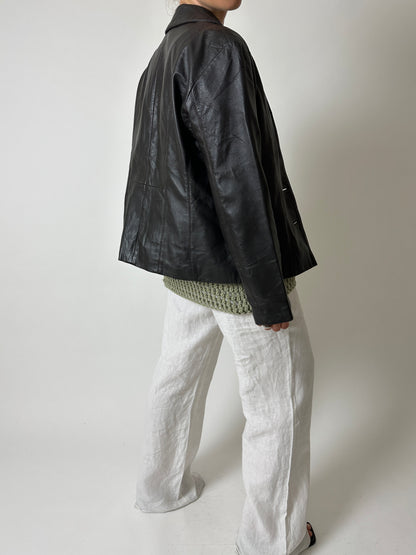 Leather blazer jacket | Dark brown