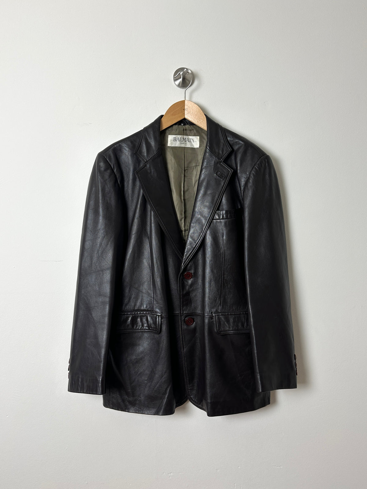 Vintage Balmain leather blazer | Dark brown
