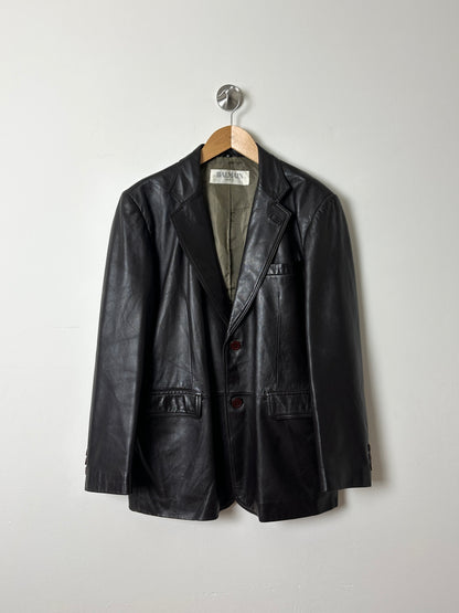 Vintage Balmain leather blazer | Dark brown