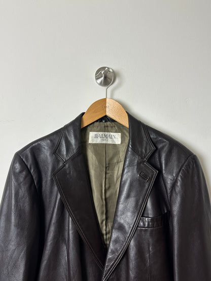 Vintage Balmain leather blazer | Dark brown