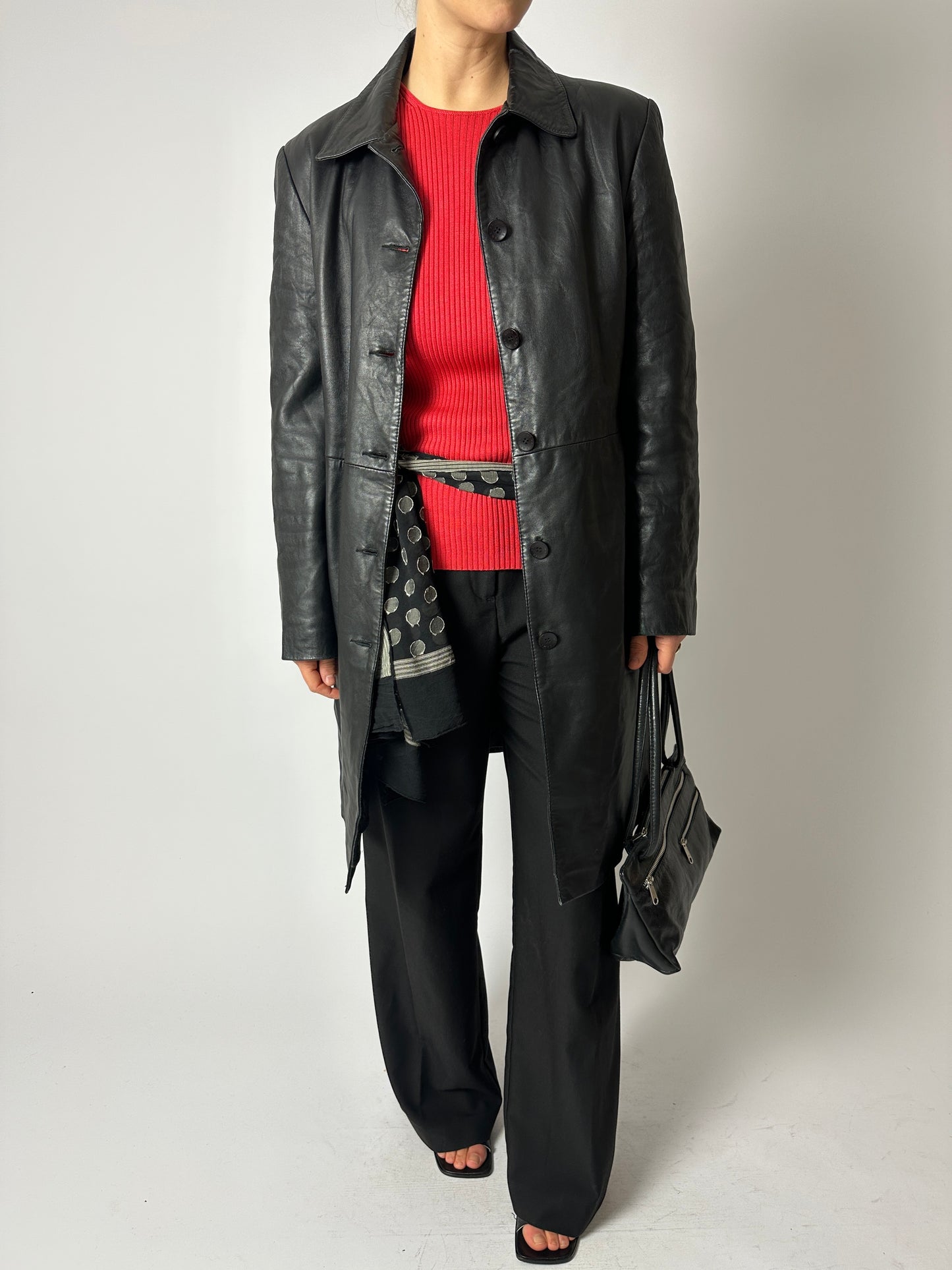 Leather relaxed coat | Black