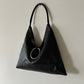Leather triangle tote bag | Black